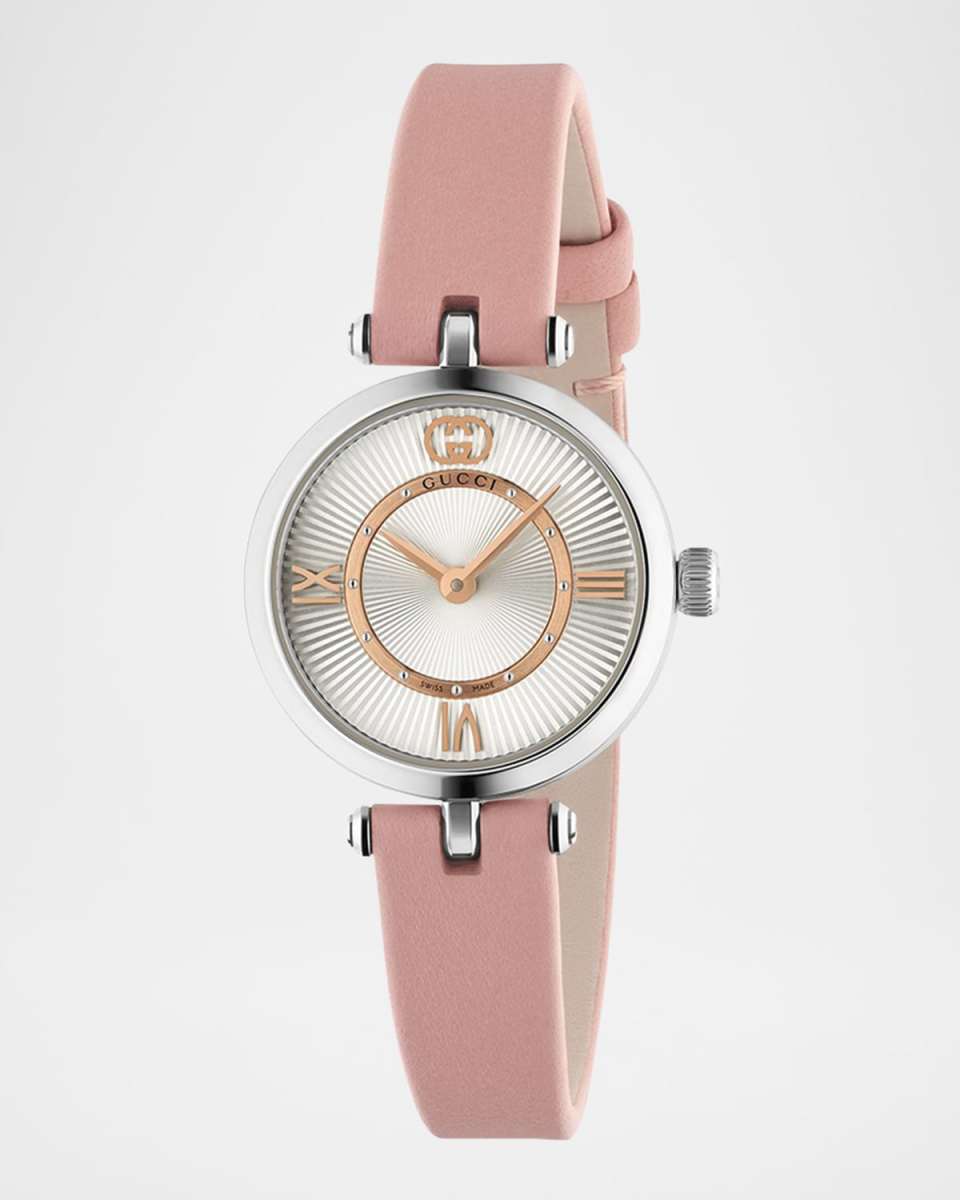 Stainless Steel Model 2000 24mm Watch with Pink Leather Strap